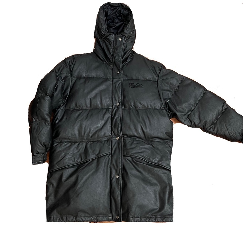 First Down Womens Thick leather Down Filled Puffer Jacket Size L Black Heavyduty